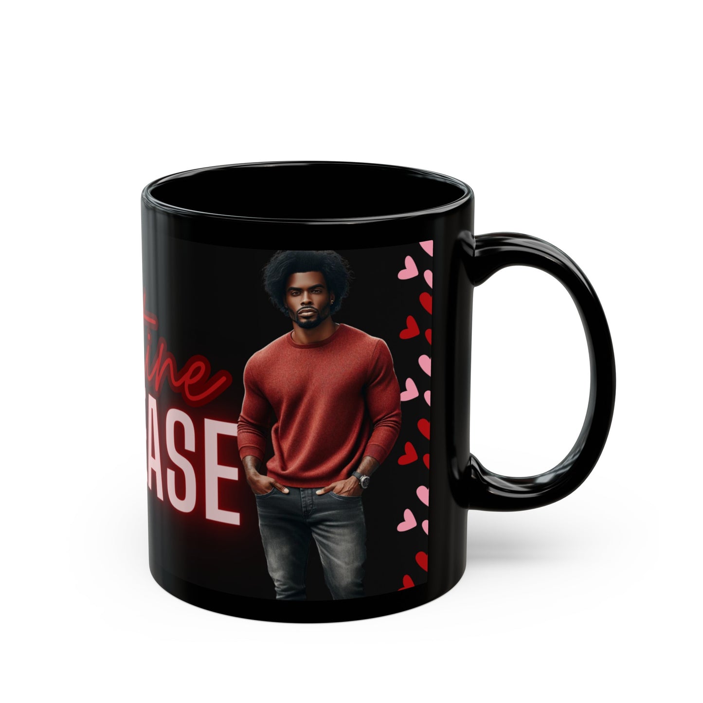 Valentine Me Please~THE GREG MUG, Valentine's Day Treat by Divinely Sown, An 11oz Black Mug With Class & Style