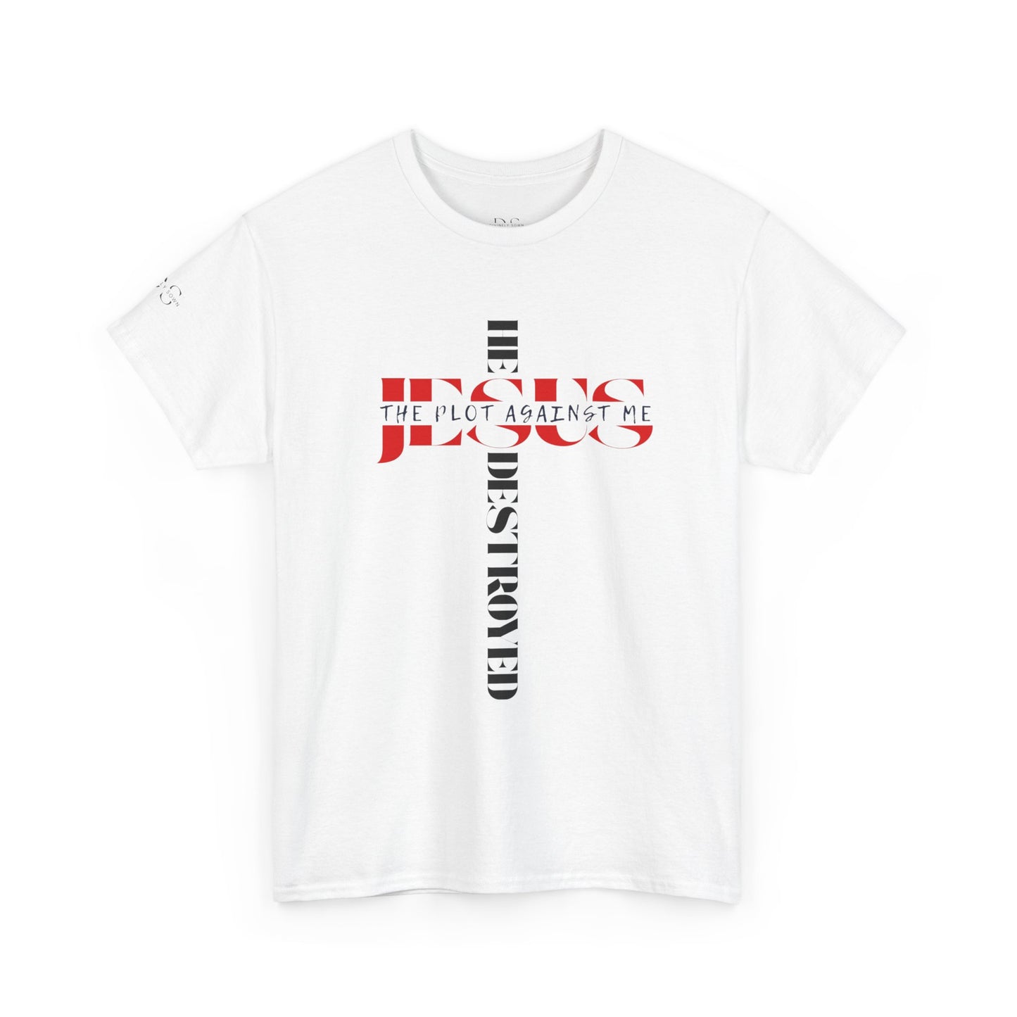 Faith-Inspired Unisex Heavy Cotton Tee - 'Jesus Destroyed The Plot Against Me' by Divinely Sown