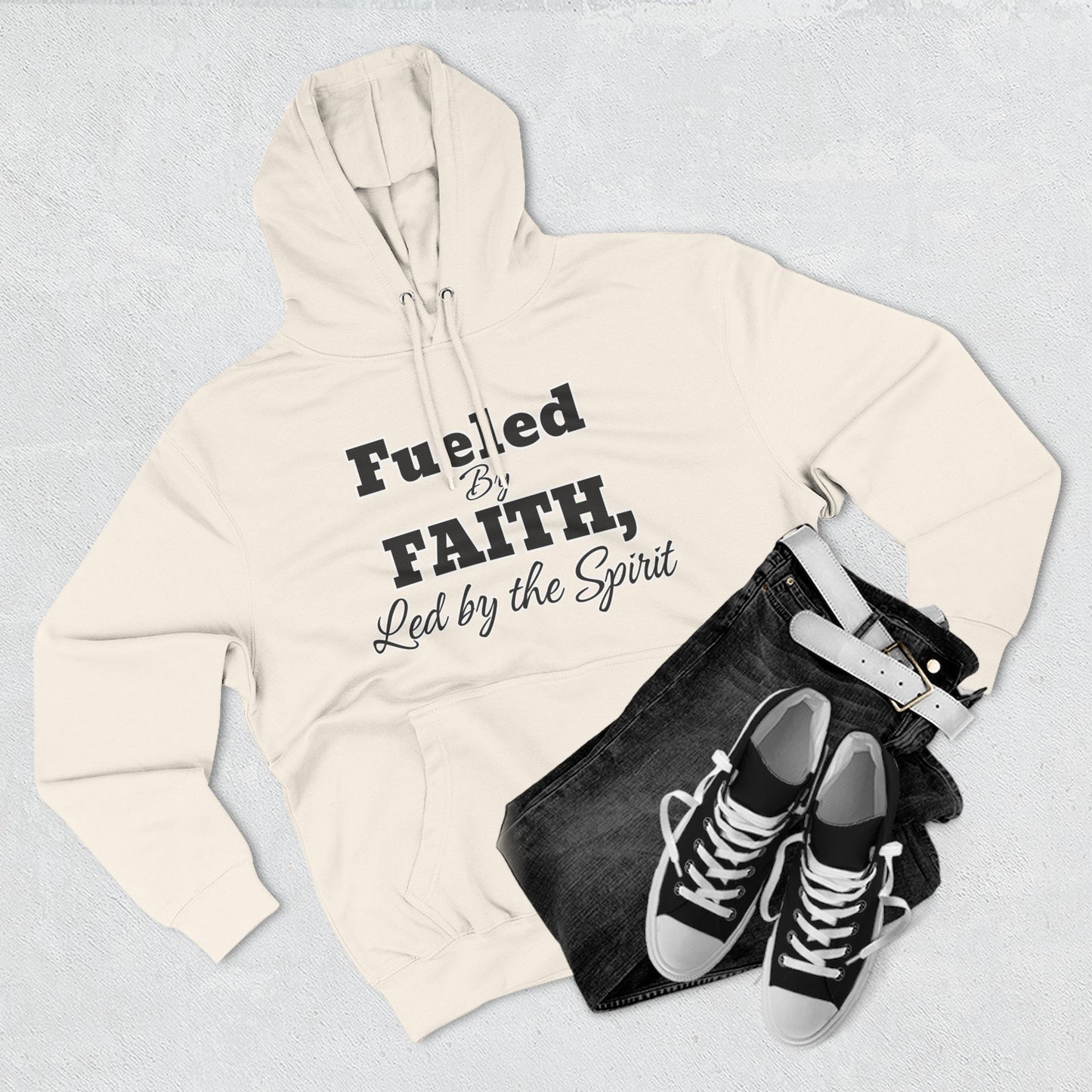 Fleece Hoodie Fueled by Faith-Led By The Spirit Cozy Three-Panel Design by Divinely Sown