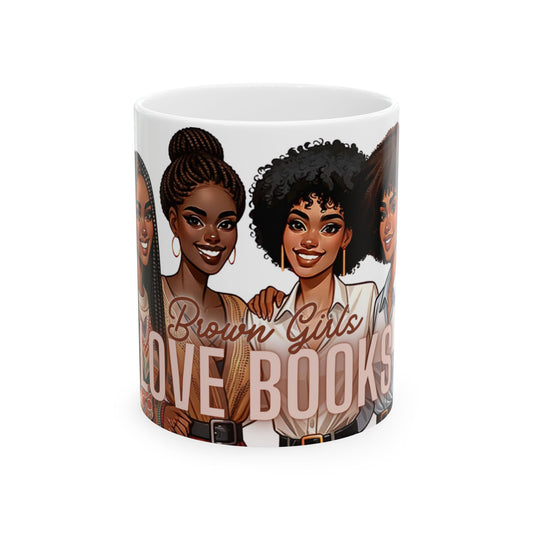 Sisterhood Love Mug Brown Girls Love Books Ceramic Mug 11oz by Divinely Sown