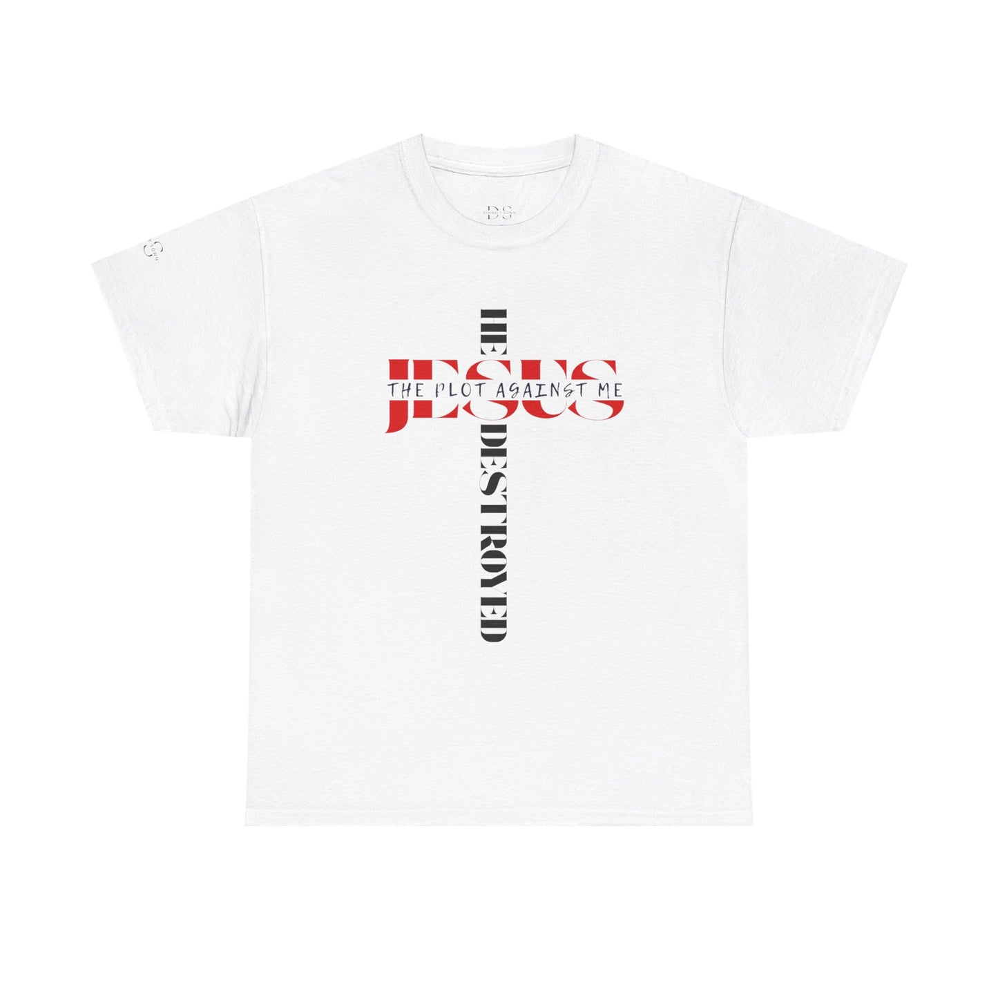 Faith-Inspired Unisex Heavy Cotton Tee - 'Jesus Destroyed The Plot Against Me' by Divinely Sown