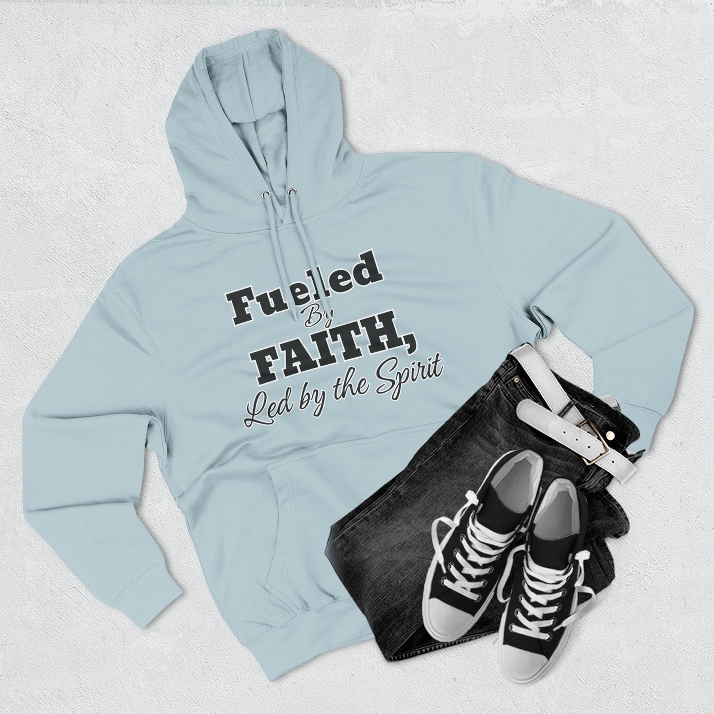 Fleece Hoodie Fueled by Faith-Led By The Spirit Cozy Three-Panel Design by Divinely Sown