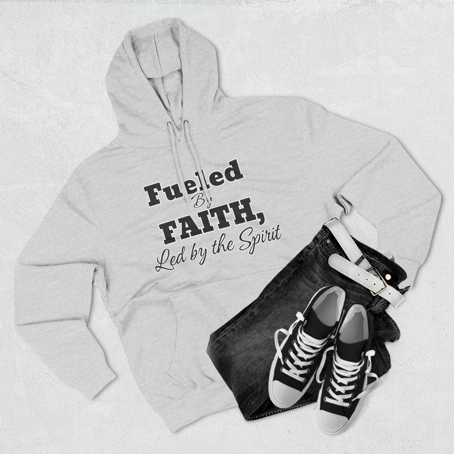Fleece Hoodie Fueled by Faith-Led By The Spirit Cozy Three-Panel Design by Divinely Sown