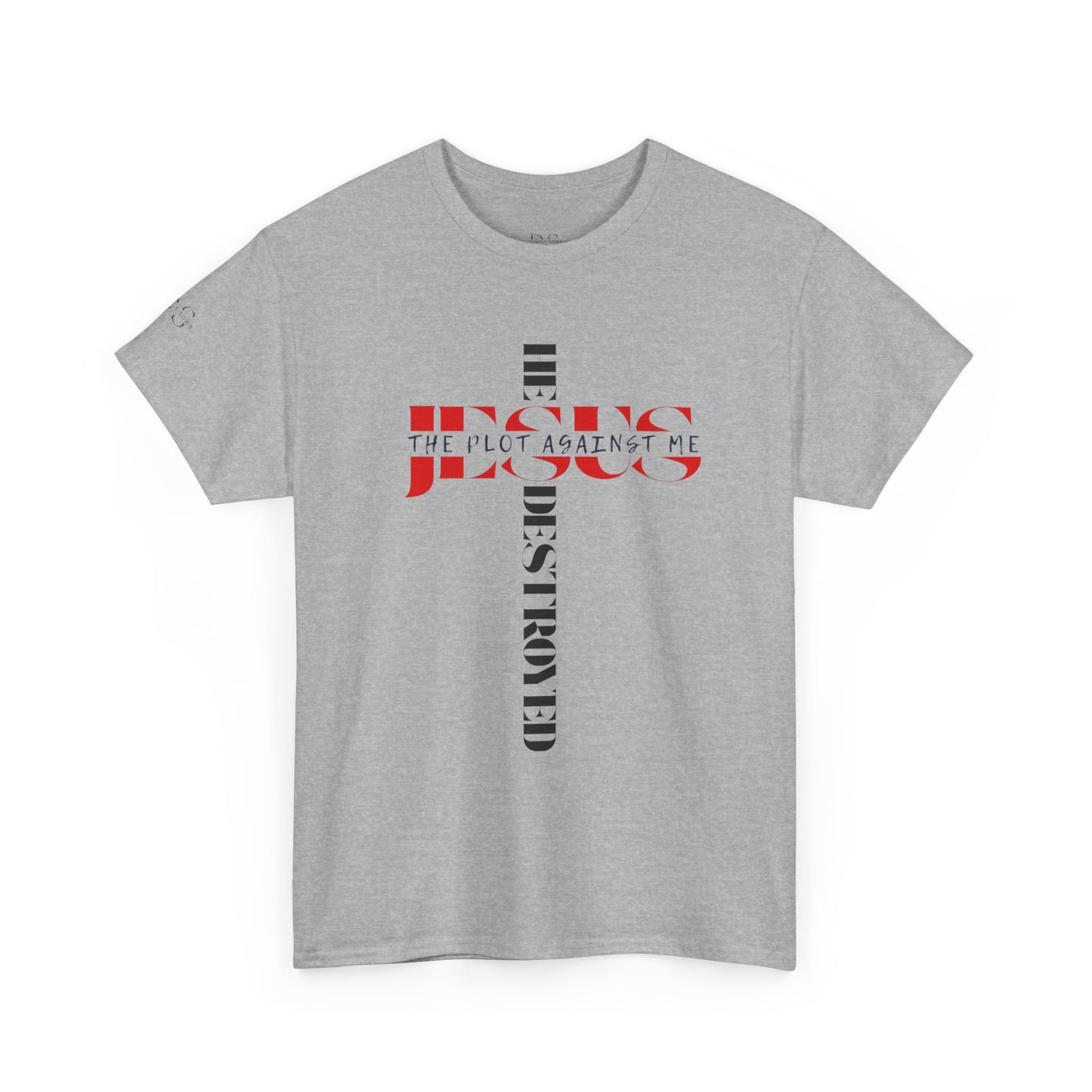 Faith-Inspired Unisex Heavy Cotton Tee - 'Jesus Destroyed The Plot Against Me' by Divinely Sown