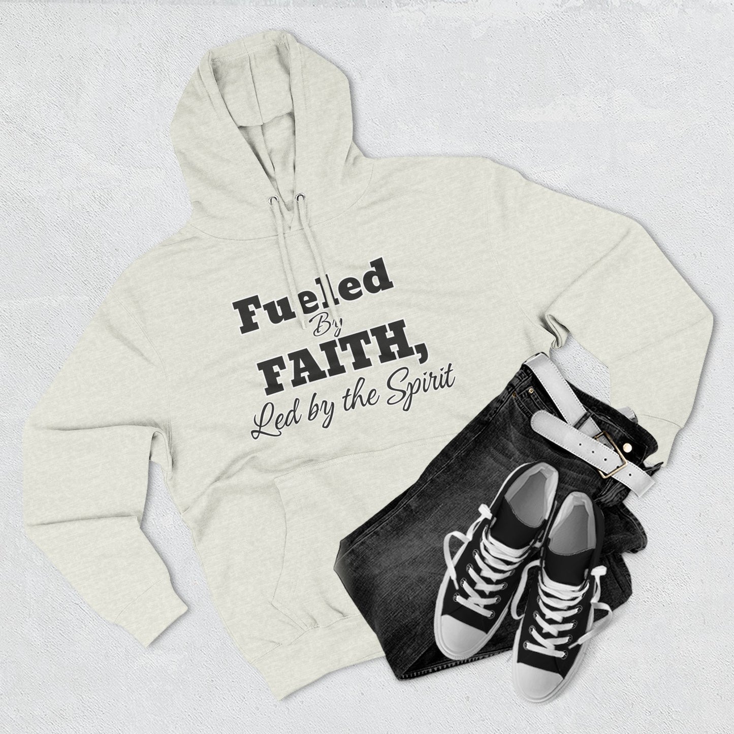 Fleece Hoodie Fueled by Faith-Led By The Spirit Cozy Three-Panel Design by Divinely Sown