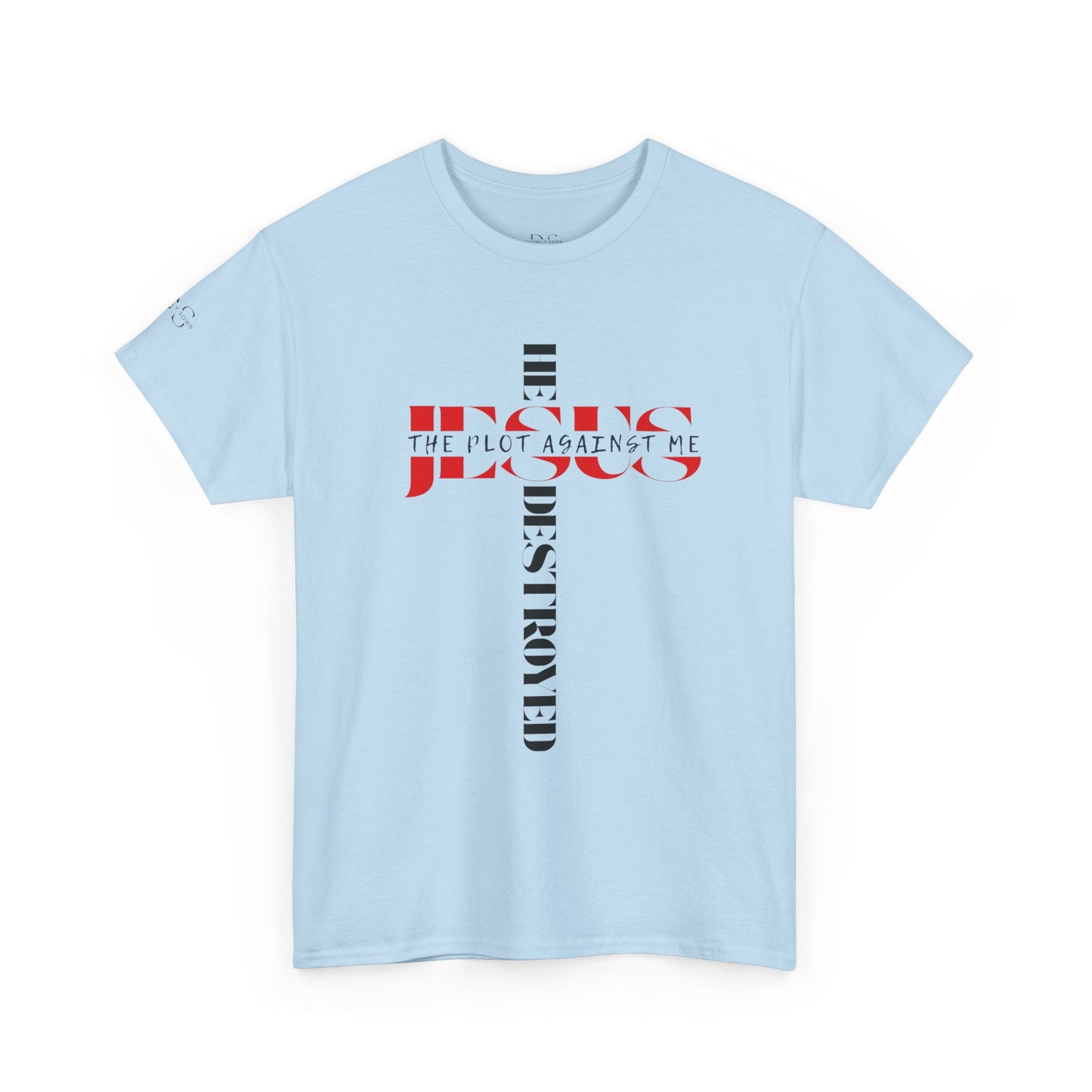 Faith-Inspired Unisex Heavy Cotton Tee - 'Jesus Destroyed The Plot Against Me' by Divinely Sown