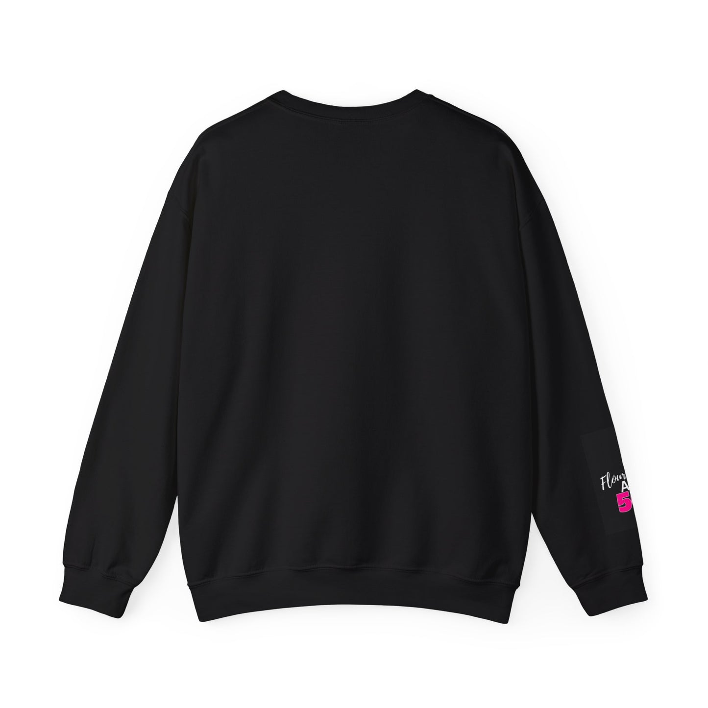 Flourishing At 50 Unisex Heavy Blend™ Crewneck Sweatshirt with Logo Artwork on Right Sleeve