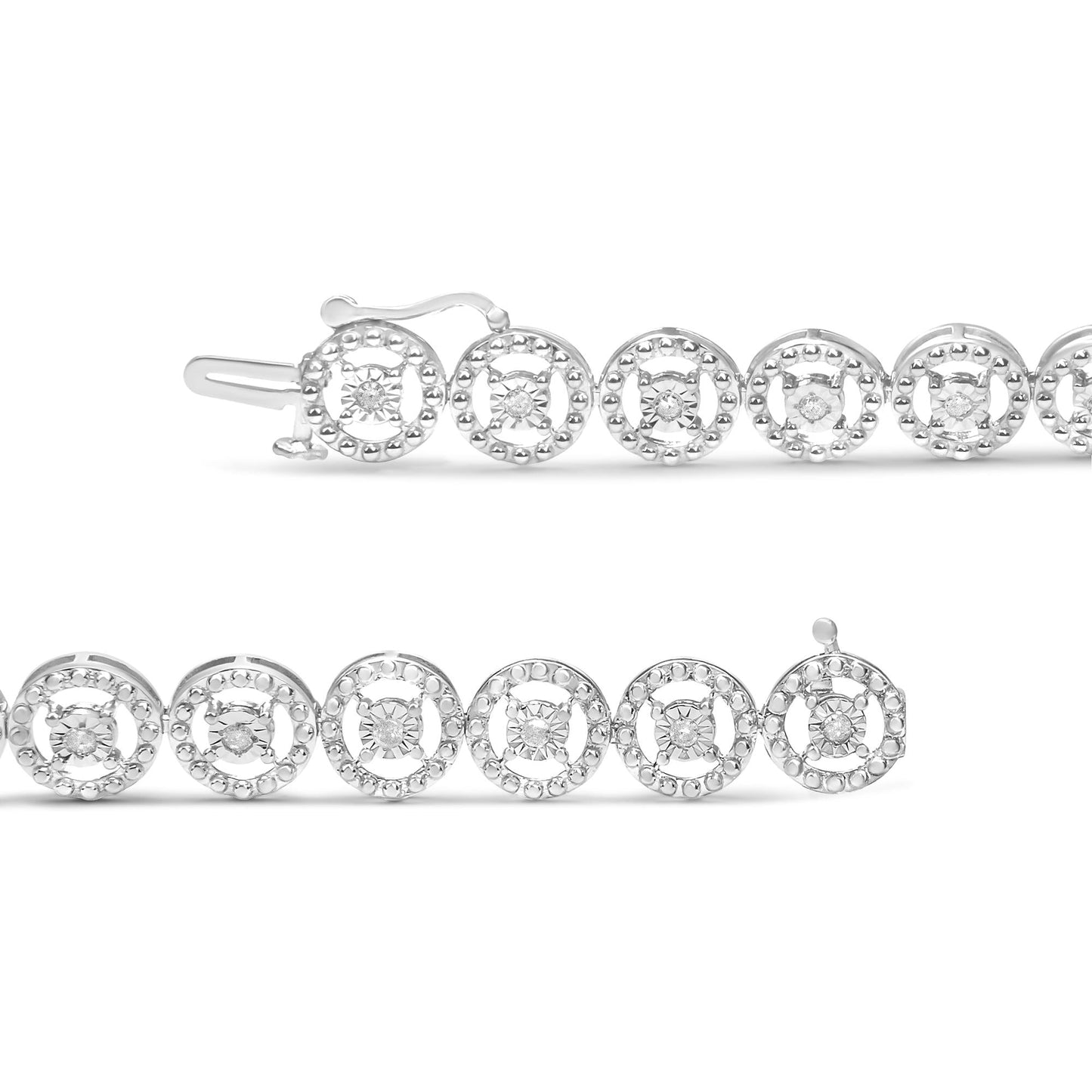 .925 Sterling Silver 1/2 Cttw Diamond Nested Circle Miracle Set Open Wheel 7"