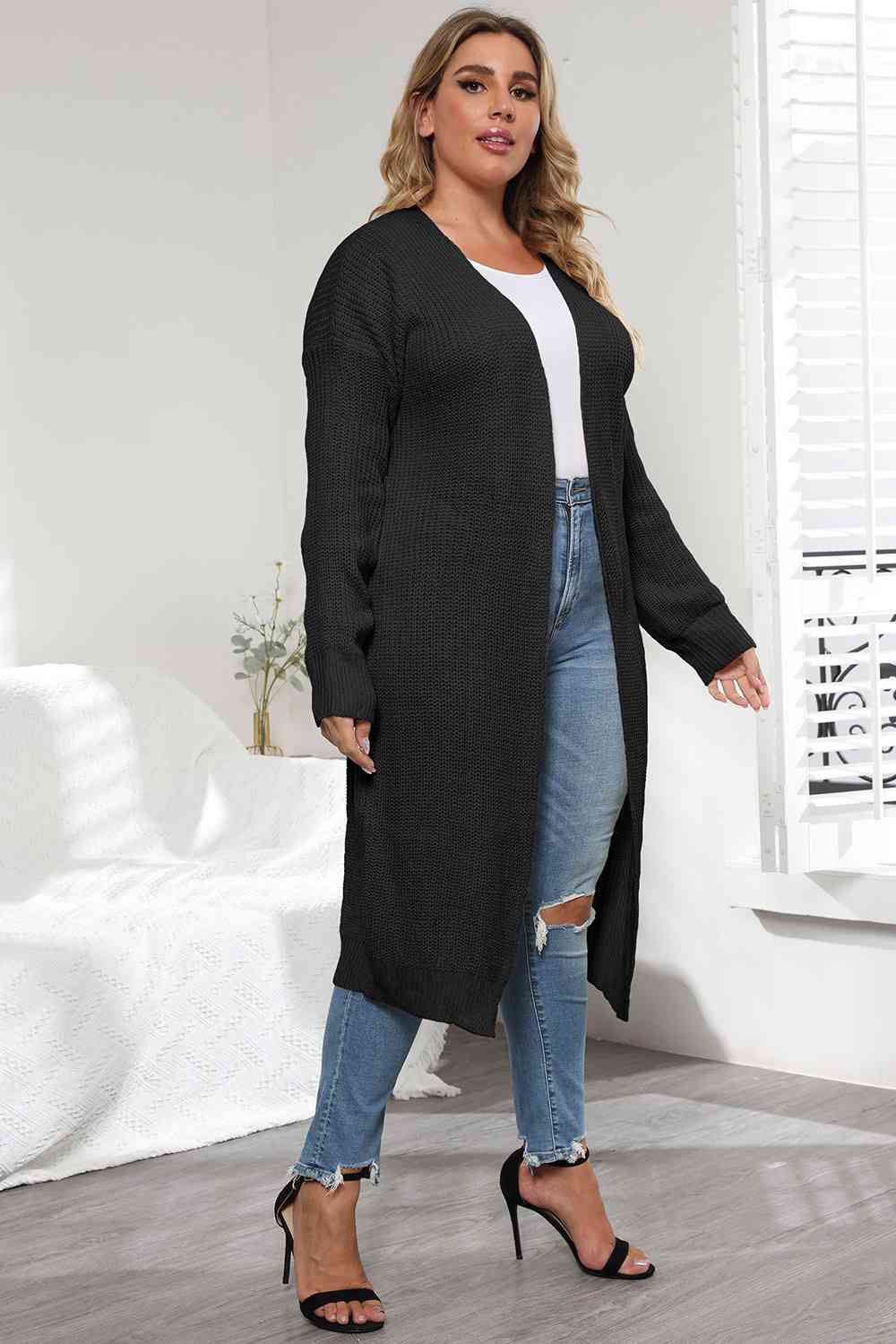 Plus Size Open Front Long Sleeve Cardigan