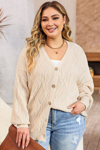 Plus Size Cable-Knit Button Up Sweater
